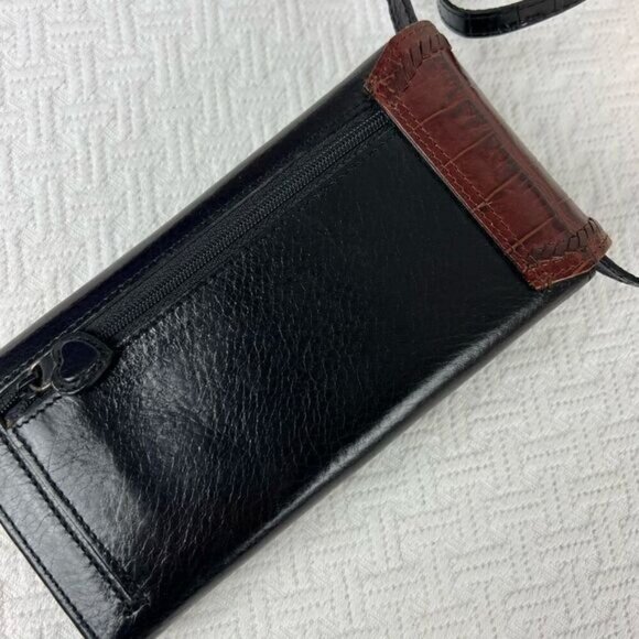 Vintage Brighton Black Crossbody Wallet Card Holder Bag Purse Leather Travel - Picture 3 of 16